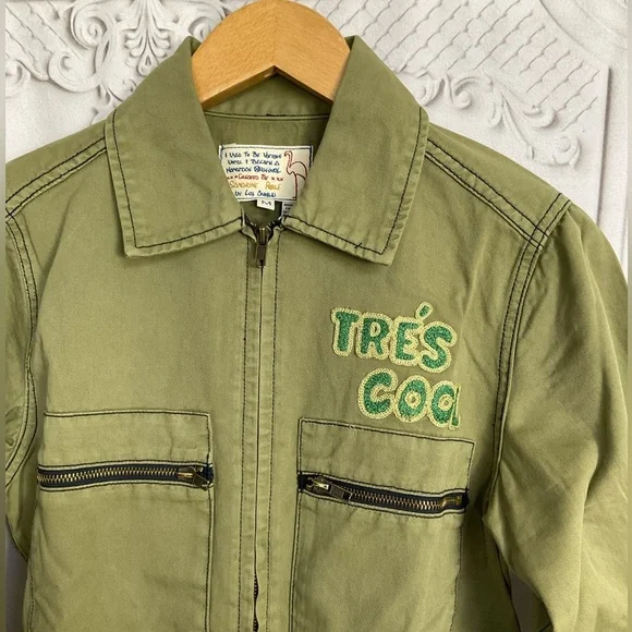 Sandrine Rose FREE PEOPLE Tre’s Cool Army Green Khaki Deep Front Zip Jumpsuit M - Picture 2 of 6